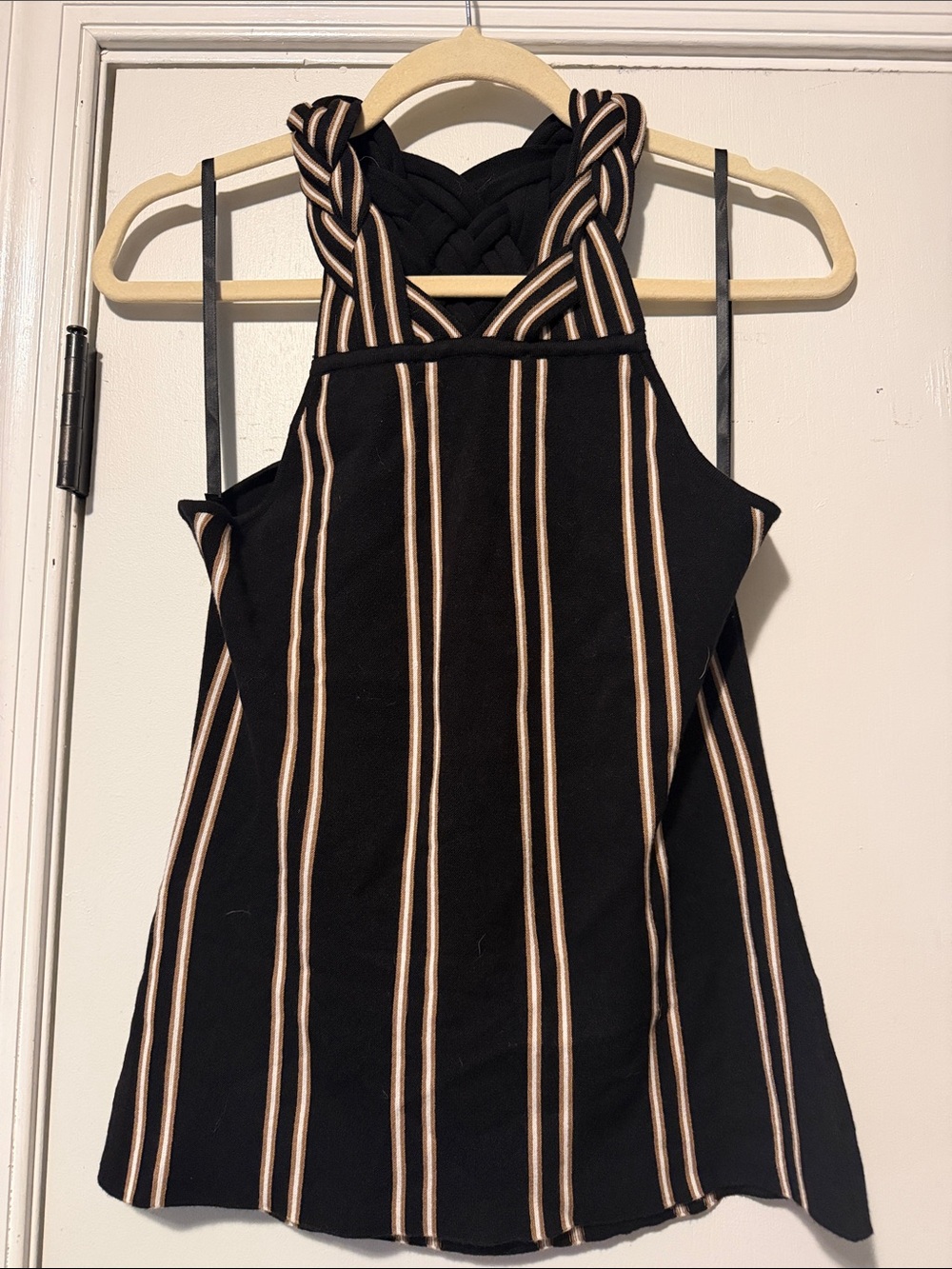 White House Black Market Black Top with Cream and Tan Stripes